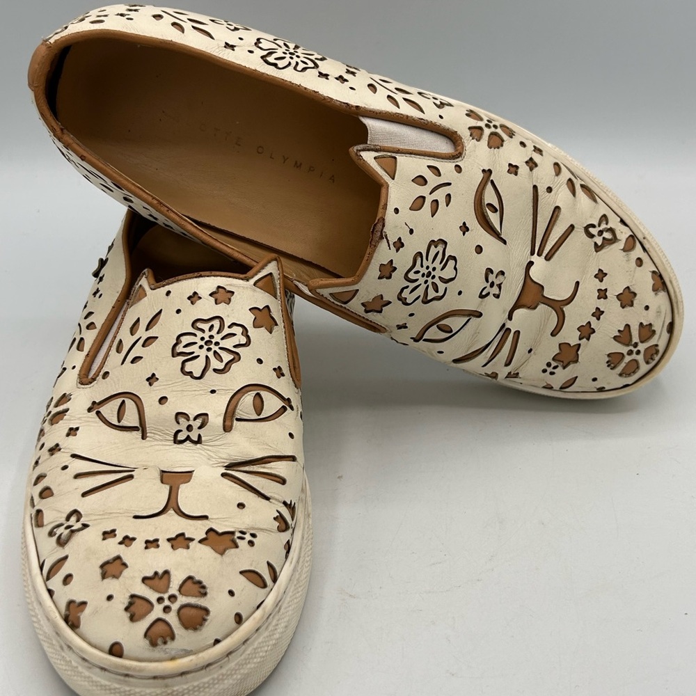 Charlotte Olympia COOL CATS Leather Slip On Sneakers EU 38 US 7.5